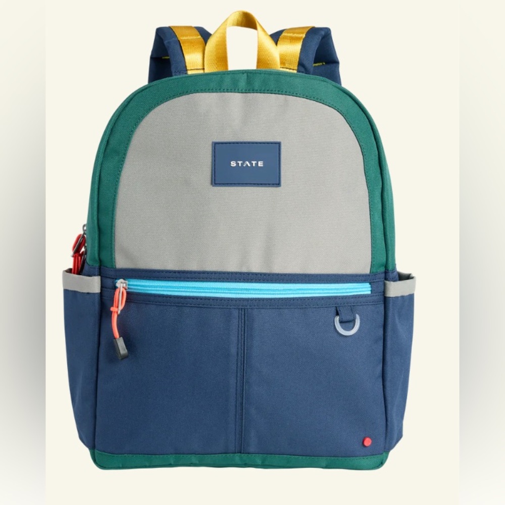 BNWT STATE Kane Kids Travel Color Block Backpack green/navy